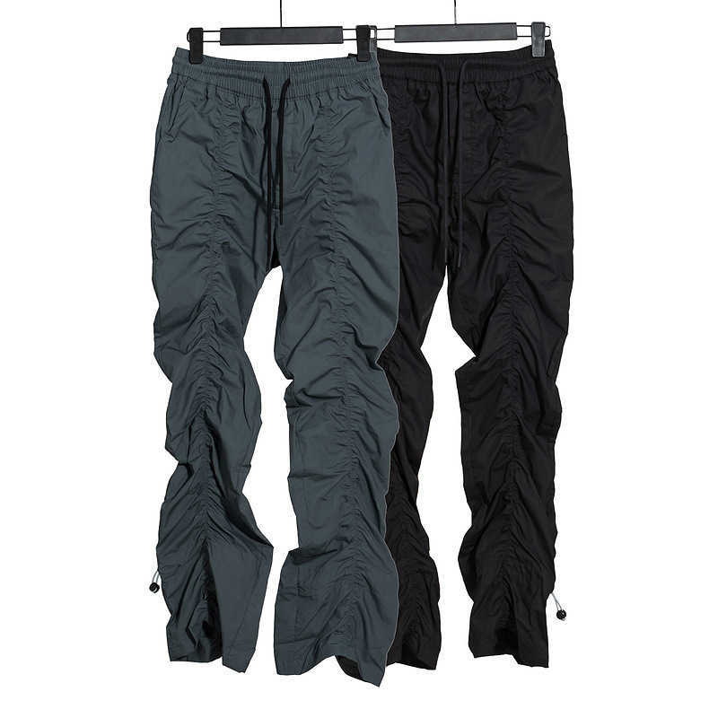 

Men' Pants High street hip hop wind wrinkled drawstring casual pants, Black