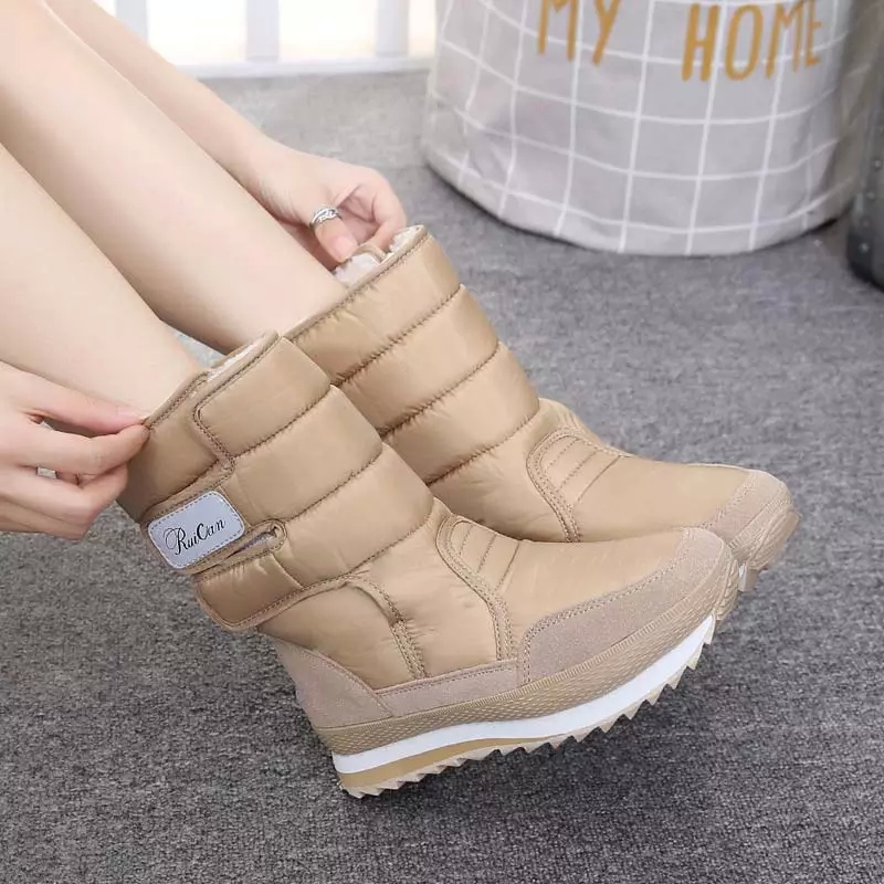 

Women boots winter warm plush mid-calf boots women shoes 2020 waterproof winter shoes woman snow women solid ladies #tX1X, Beige