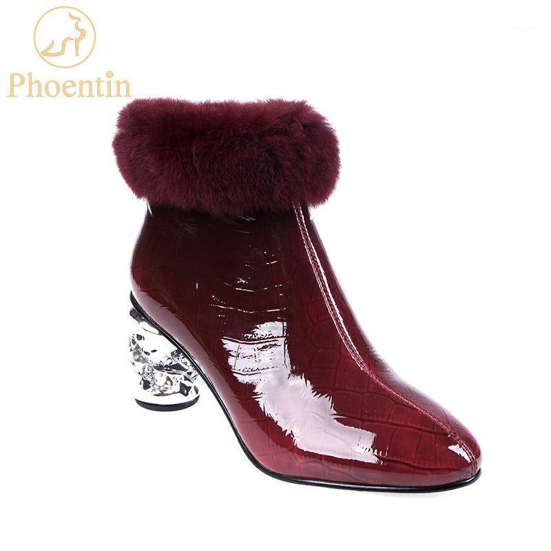 

Phoentin genuine leather shoes with fur 2020 Gradient green woman boots big size women shoes zipper high heel Electroplate FT8561