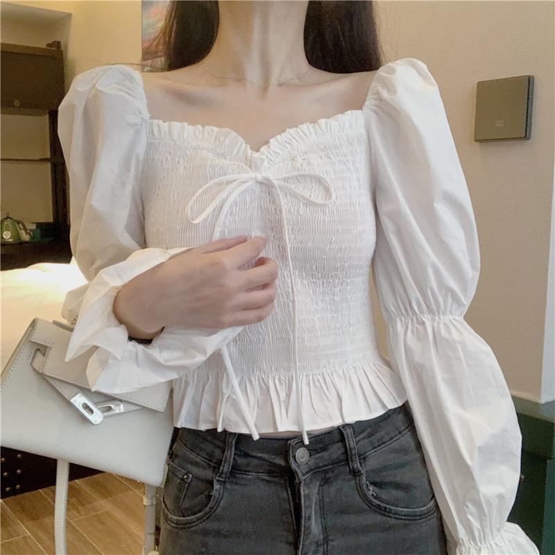 

COIGARSAM Fashion blouse women Spring Vintage blusas womens tops and blouses White Purple Yellow Black 3892