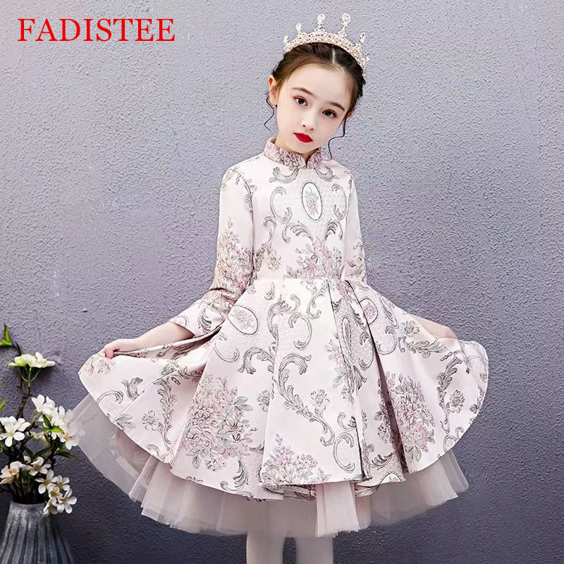

FADISTEE Satin Girl dress Flower Girl Dresses lace Baby Girl Infant Dress Kids Formal Wear girls dress Knee-length High Collar, Same as image