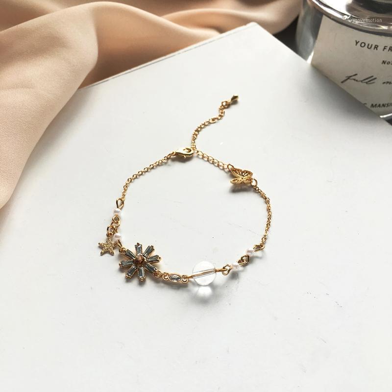 

Women Jewelry Chain Bracelet Sweet Korean High Quality Crystal Beads Star Butterfly Charm Bracelet For Girl Lady Gifts1