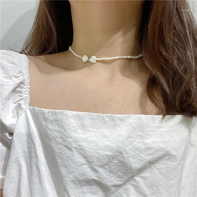 

Chokers Fashion Gold Plated Beads Heart Love Pearl Oyster Shell Choker Necklace For Women Chain Smalll Pendant Collar Bohemian Jewelry1