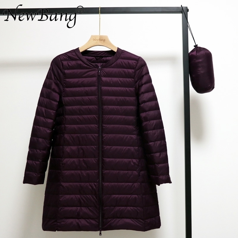 

NewBang 4XL O-neck Mid-Long Women Ultra Light Down Jacket Portable Spring Coats Inner Wear In Winter Zipper 201128, Pink