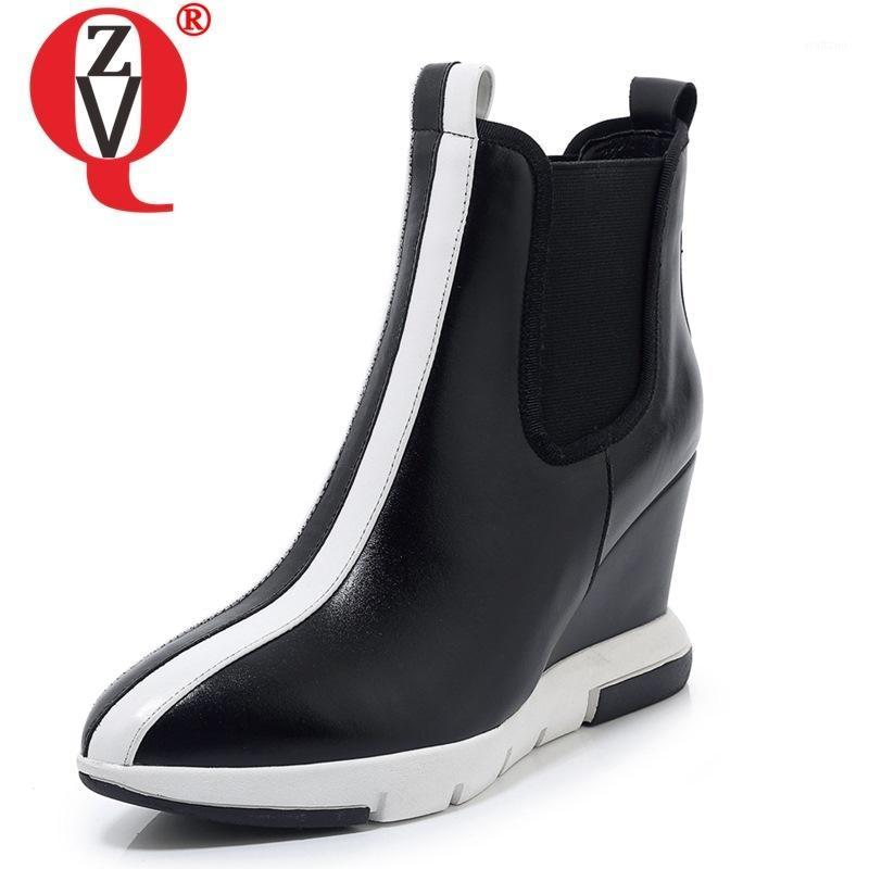 

ZVQ Woman Shoes 2020 Winter New Fashion Sexy Pointed Toe High Quality Genuine Leather Ankle Boots Outside Mixed Colors Shoes1, Plush inside black