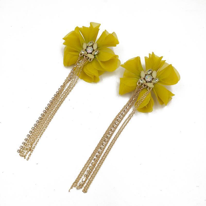 

Bohemia Big Flower Earrings Crystal Tassel Earrings for Women Boho Jewelry Gold Chain Long Earring Femme Statement 20201