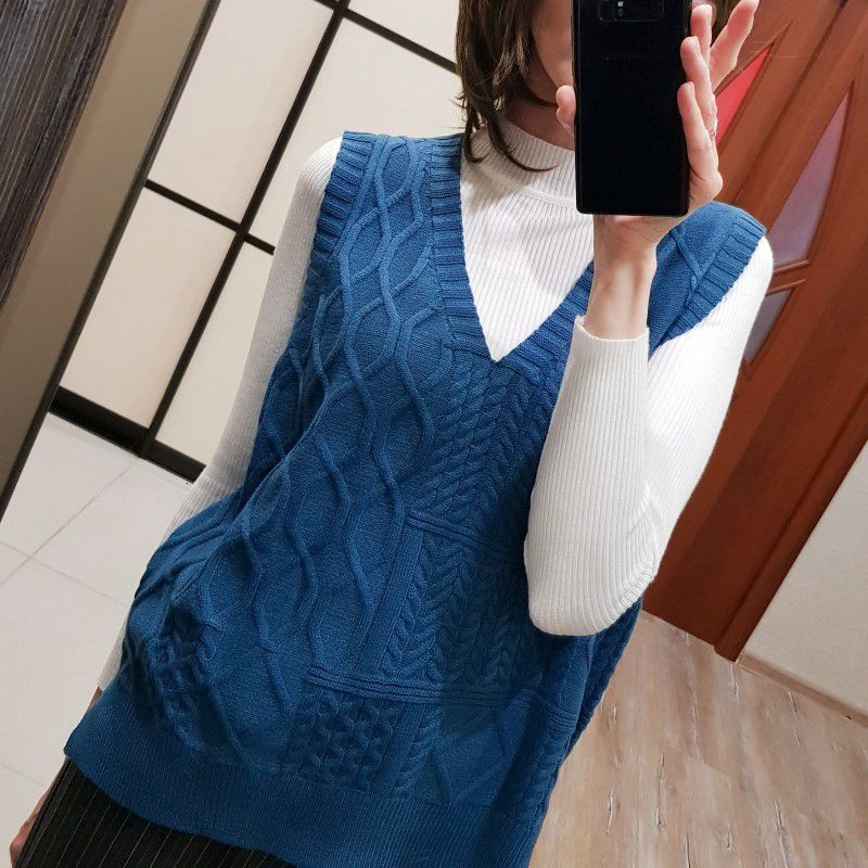 

2021 v Neck Knitted Women's Autumn Winter New Korean Loose Wild Vest Sleeveless Pullover Argyle Sweater Iyme, Purple