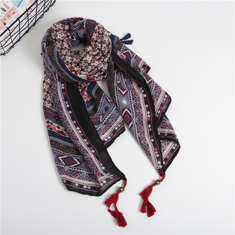 

Scarves Winter Cotton And Linen Scarf Women Sunscreen Silk Fashion Print Tassel Shawl Summer Ethnic Style Dustproof Beach Towel1