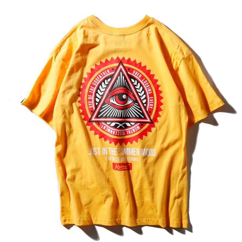 

2021 New Triangle Geometry T-shirts for Women Hip Hop Men Eye of the Mighty Godfather Printed Cotton Tops Tees Streetwear V8t8