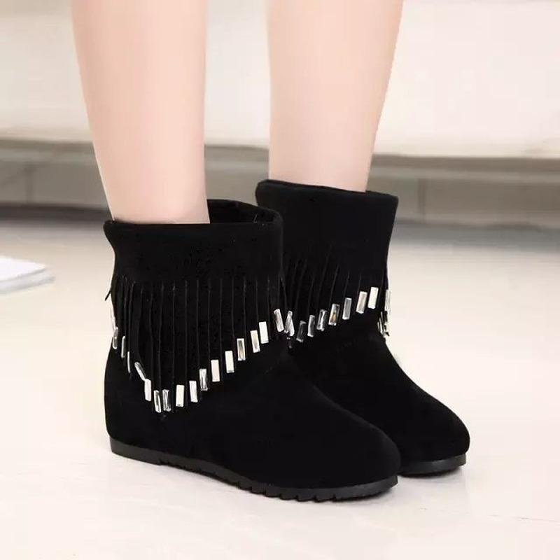 

AKEXIYA Winter 2020 New Frosted Women's Boots Fashion In Tube Tassel Flat Ankle Boots Comfortable and Warm Women's, Red