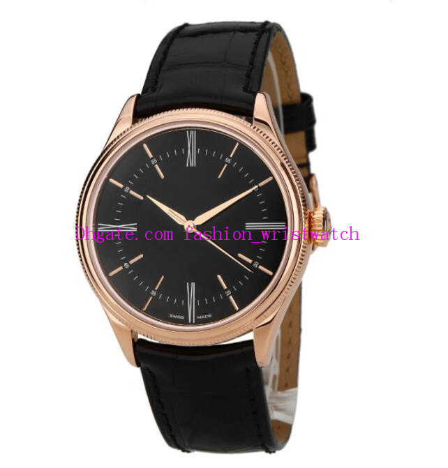 

Original Box Luxury Men's Watches 39mm 50505 50509 Black Leather Strap Silver Gold Steel Bezel Mechanical Autoamtic Fashion Wristwatches