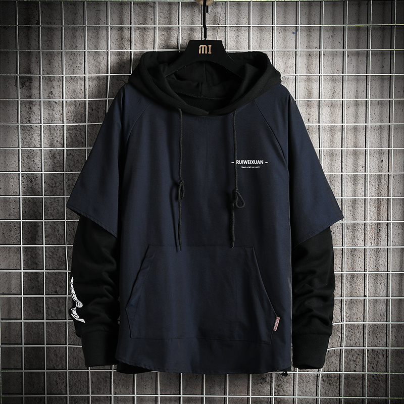 

2020 Autumn Men Hoodies New patchwork Streetwear Casual Sweatshirts Graphic Printed 7XL Plus size, Black