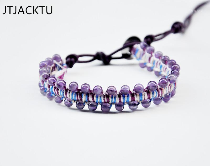 

Tennis Amethsty Beads Cotton Cord Bracelet Leather For Lady1