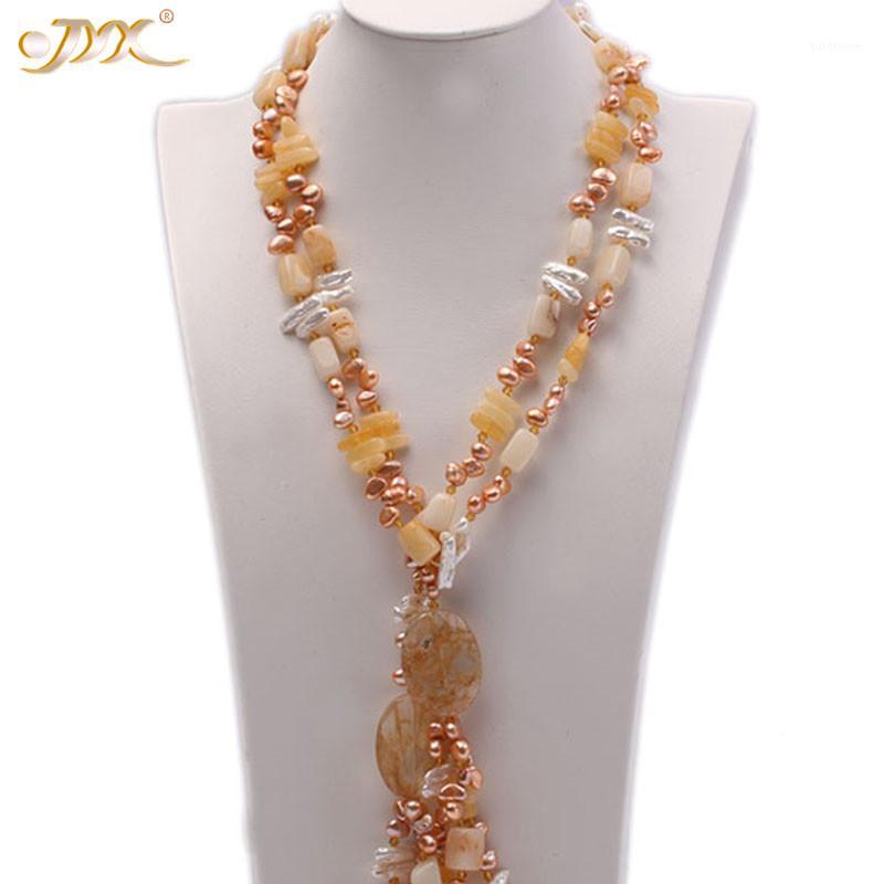 

JYX 8.5x7.5mm yellow flat freshwater pearl and biwa pearl and yellow jade necklace Jewelry Gift for Women1