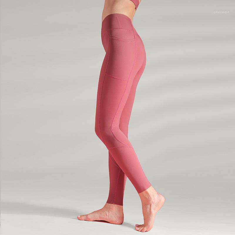 

2020 new yoga leggings women stitching pocket fitness pants hips breathable wicking tights sports leggings gym1, Black