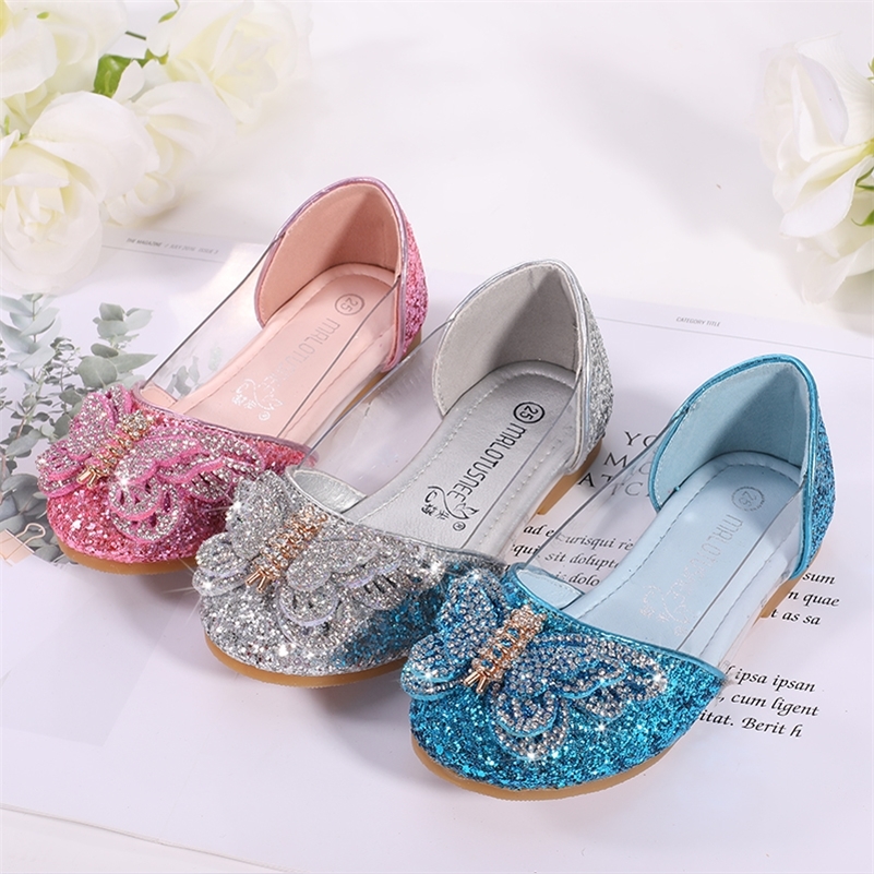 

Girl's Sparkling Glitter Flat Heel Closed Toe Flats With RhinestoneGirl Shoes With Crystal Party Shoes 601-80 201113, Pink