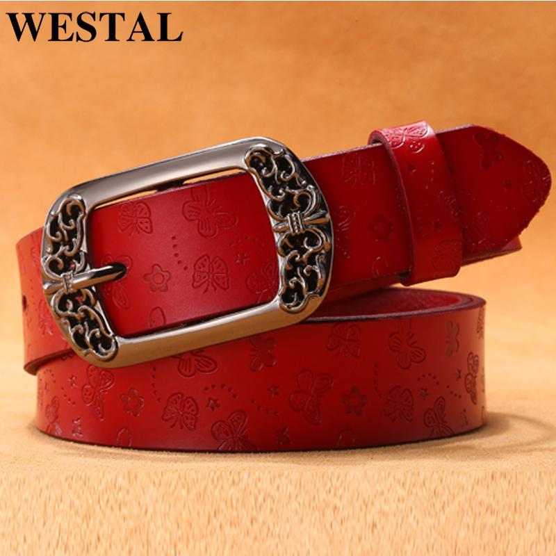

Belts WESTAL Women's Strap Women Brief Genuine Leather Belt Pin Buckle Jeans For, Black