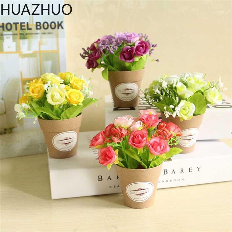 

1 Set Vase + Flower Artificial Potted Plants Small Bonsai Plastic Fake Flower Wedding Christmas Decoration for Home Gift1, Pink