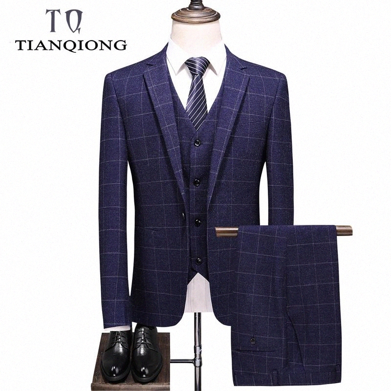 

Brand Man Suits Wedding Fashion Plaid Suits for Men Costume Homme Luxe Slim Fit Blue 3 Pieces Men' Formal Dropshipping #Aq1x, Gray