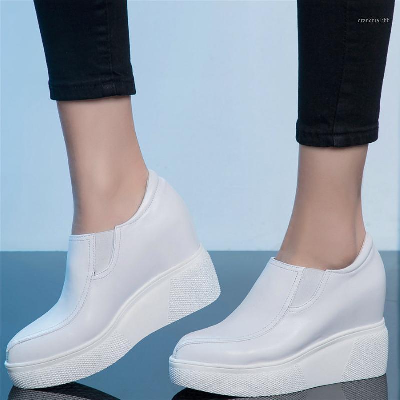 

Fashion Sneakers Women Genuine Leather Pointed Toe Wedges High Heel Pumps Shoes Female Platform Oxfords Shoes Casual US3-91, Black