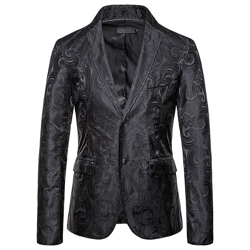 

Casual New Fashion Men' Blazers Slim Fit Paisley Pattern Suit Jacket Business Party Stage Costume Singer Host Ball Nicht Club, Black