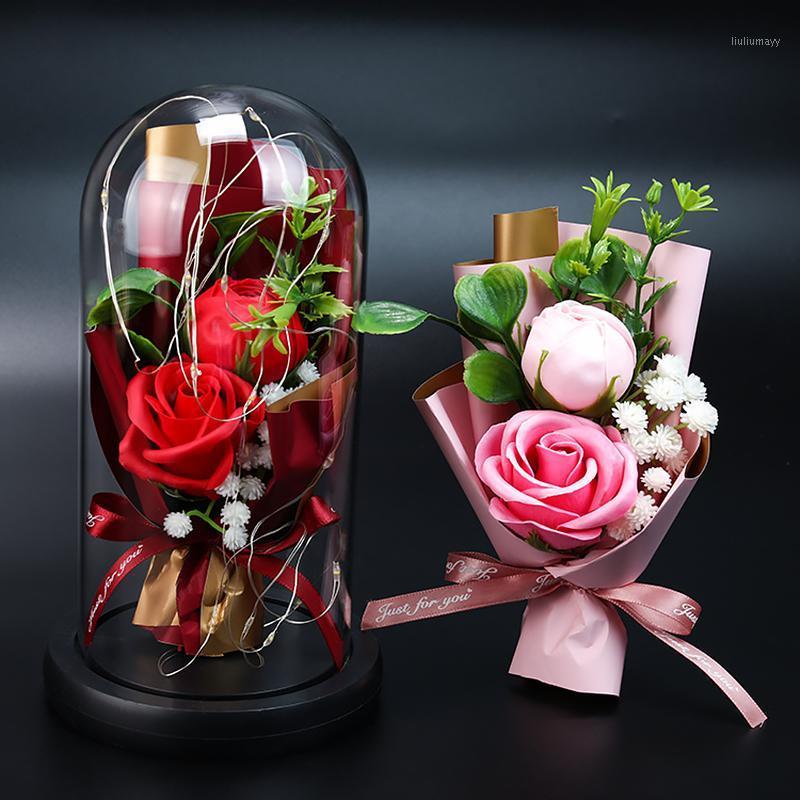 

New Years Eternal Rose Flower With Love Glass Artificial Flower Gift For New Year Valentine Christmas Gif Good Home Decoration1, Pink