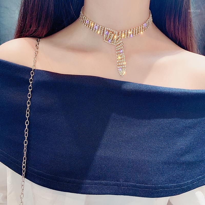 

Chokers Sparkling Gold Silver Color Crystal Collar Chain Choker Necklace Bridal Women Wedding Party Diamante Rhinestone Jewelry 0451