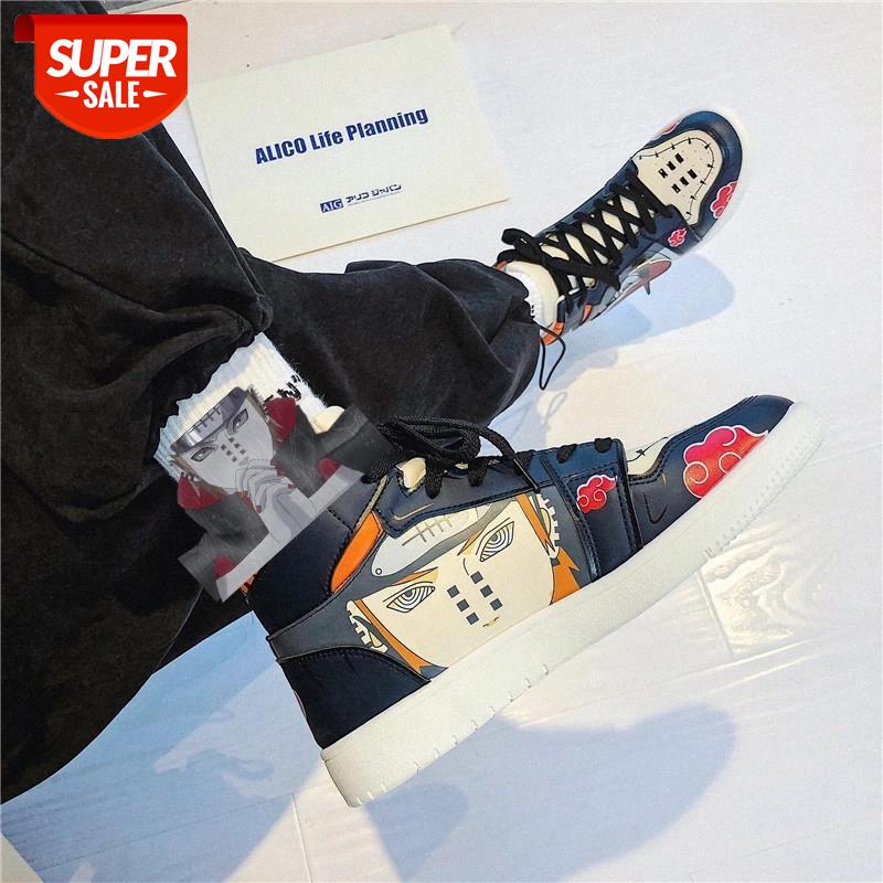 

2021 Naruto Canvas Akatsuki Shoes Pain Kakashi Sneakers Anime Men Nagato Shoes Cosplay School High Top Vulcanized #1b7j, Beige