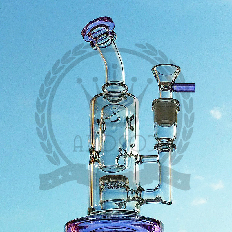 

coronaPink mushroom style big Glass Bong Glass Water Pipes smoking pipes Triple Recycler Oil Rigs Bubblers Bongs 14mm glass pipes