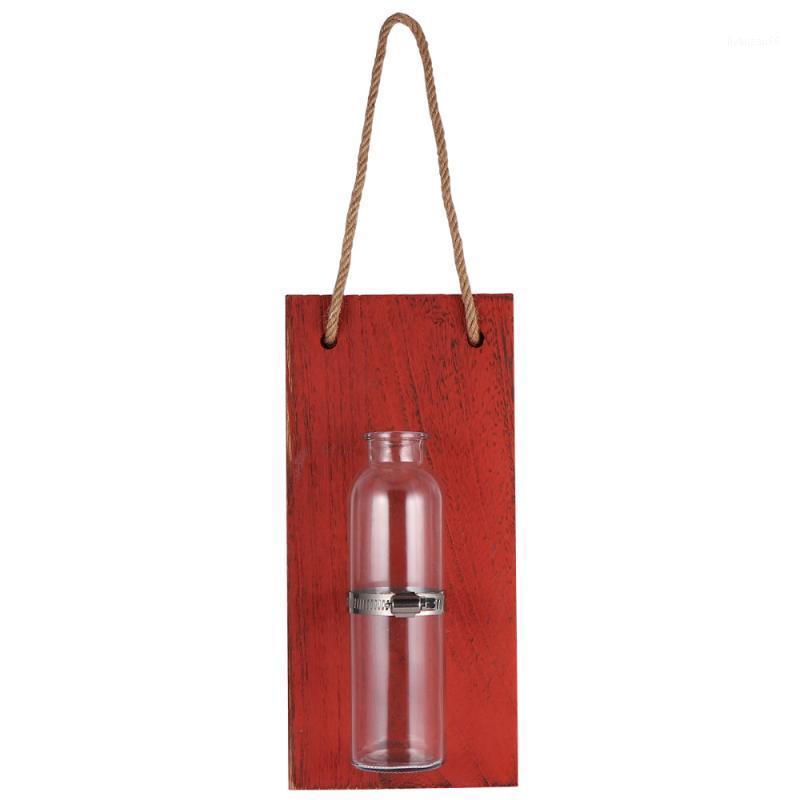 

Water Planting Flower Vase Glass Wooden Board Hanging Flower Vase Beautiful for Home (Red Wooden Board Style)1