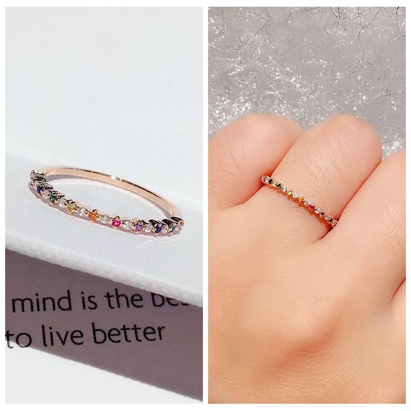 

Exquisite Single Row Colorful Stone Ring for Women Rose Gold Color Cubic Zircon Ring Bague Jewelry