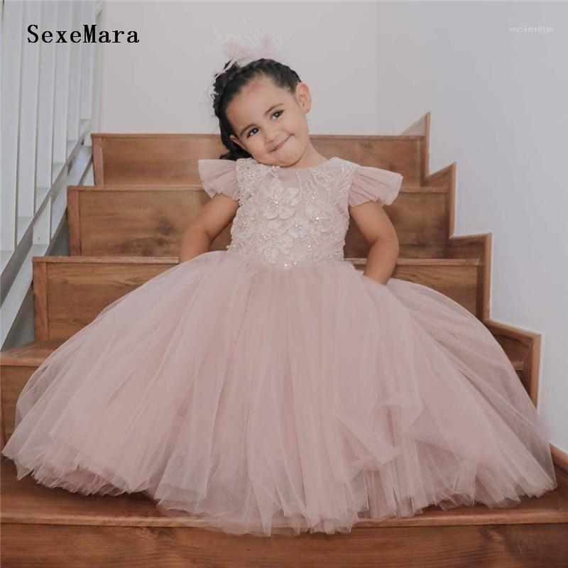 

Pink Flower Girls Dresses For Wedding Tulle Lace Long Girl Dress Party Christmas Dress Children Princess Costume For Kids1, Custom made