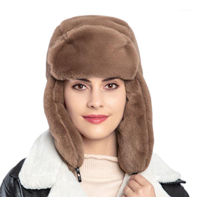 

Womens Winter Warm Earflap Trapper Russian Hat Thicken Lining Snow Skiing Windproof Solid Color Beanies Ushanka Bomber Cap D08E1, Brown