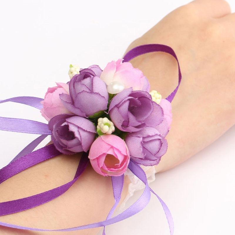 

1pc Delicate Wrist Flowers Bracelet Wedding Party Bridal Decorative Flowers Corsage Bridesmaid Sisters Hand, Pink