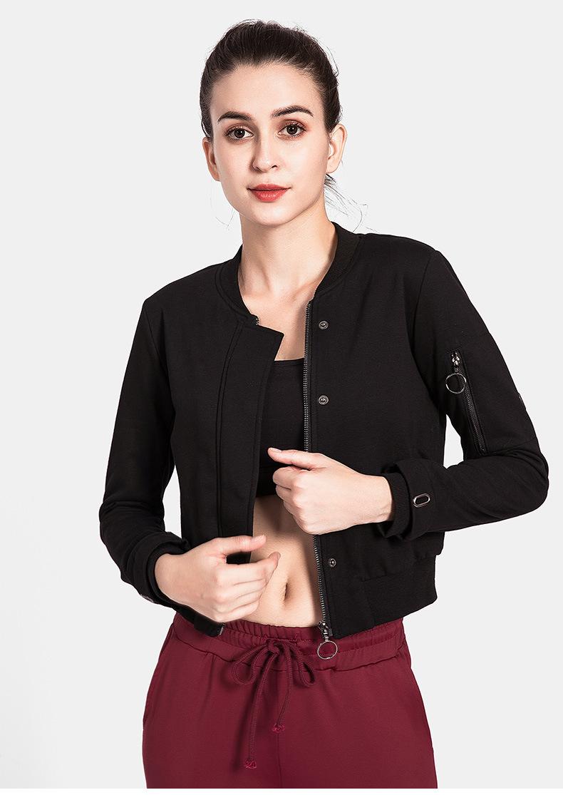 

New Winter Yoga Exercise Cardigan Coat Buttons Movement Breathable Quick-dry Sport Coat Yoga Simple Design Gym Sport, Black