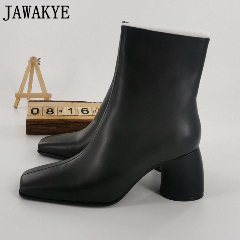 

Genuine Leather Square Toe Ankle Boots Women's Short Boots Square Heel Women Back Zipper Winter Formal Office Shoes for Work, Black matt