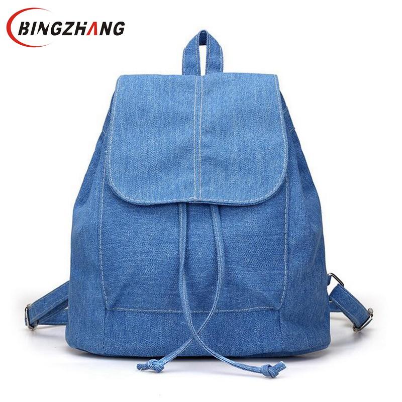 

Women denim Backpacks for teenage Girls Small Drawstring Backpack jeans for Teenage Sac A Dos New Solid School Rucksacks L4-2999, Blue