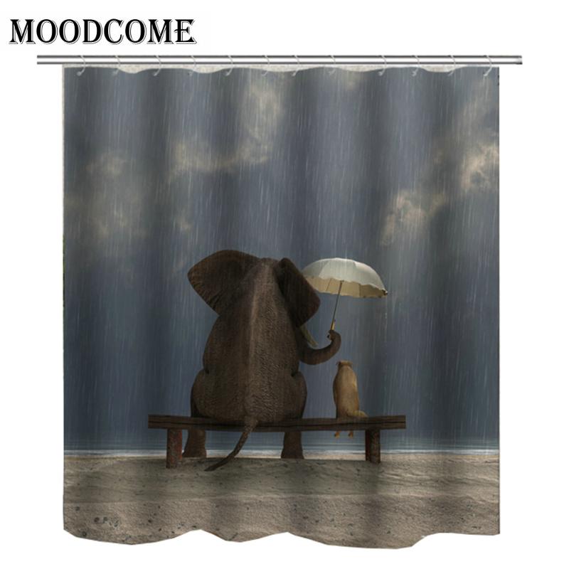 

small elephant kids shower curtain polyester cortinas de bano rains umbrella elephant mother bathroom curtain