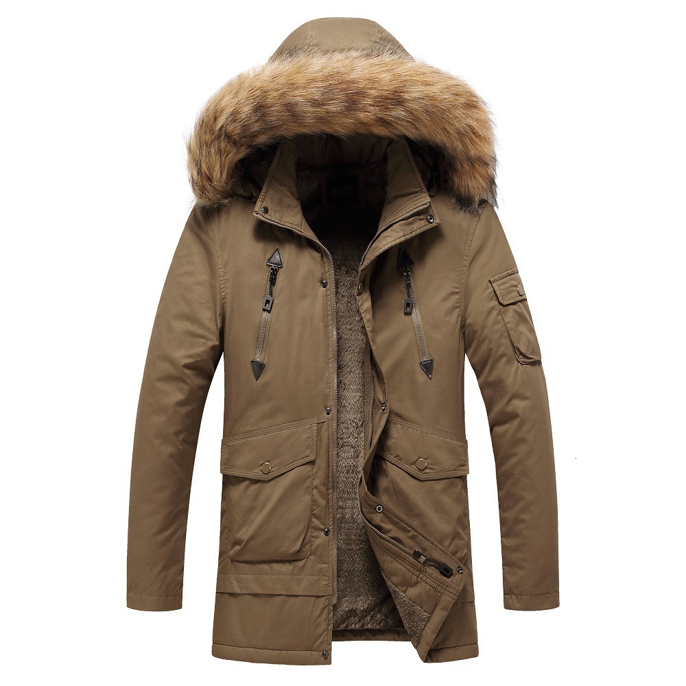 

2021 New Parka Casual Classic Winter Jacket Men's Windbreak Warm Padded Fur Collar Hooded Overcoat Fashion Outerwear Coat 4fl0, Black