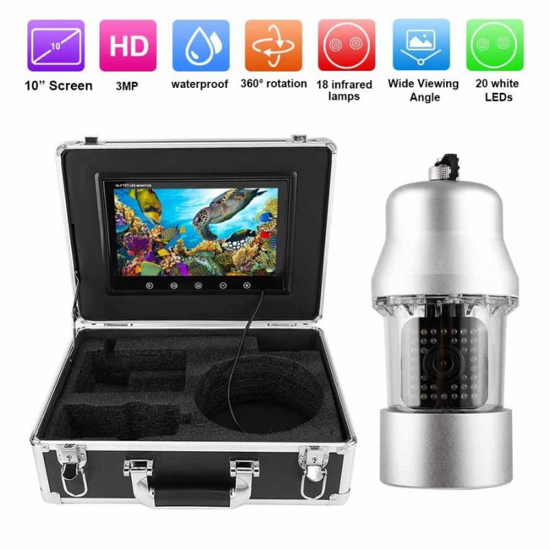 

10in 3MP 360 degrees Rotating Fish Finder IP68 Waterproof 38LED Camera 65.6ft Cable 100-240V underwater camera