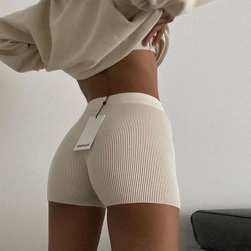 

Fashion Rib Knitted Stretch Skinny Biker Shorts Women Bottoms High Waist Sporty Fitness Candy Shorts Sexy Streetwear, Red