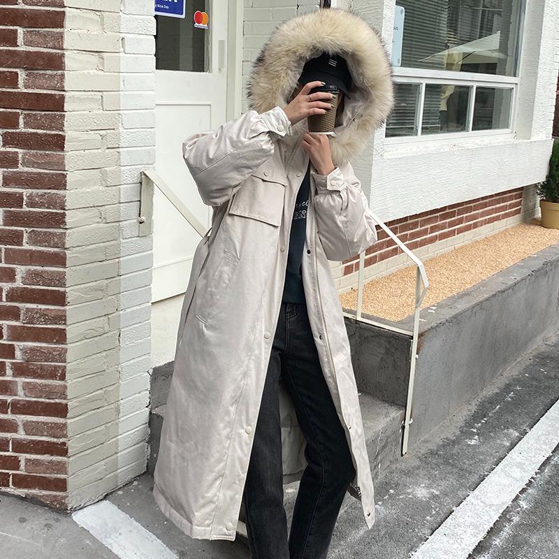 

coat feather clothing female long over-the-knee han edition easy to receive show thin waist sent to overcome the female, See chart