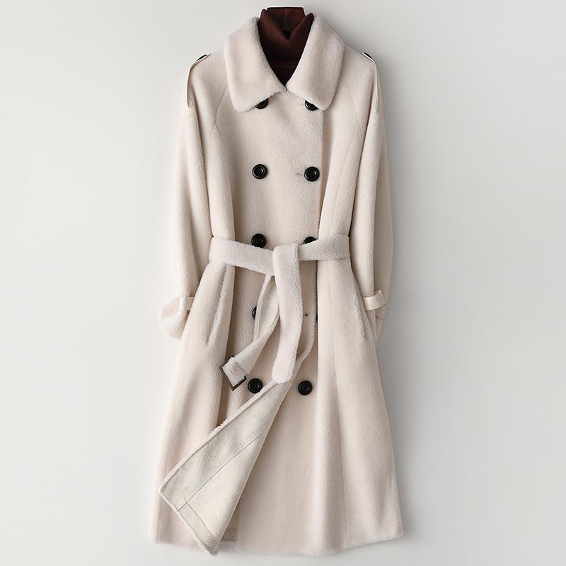 

Long winter womens teddy bear coat Warm faux fur coat women long sleeve belt Double breasted fluffy sheepskin, Beige