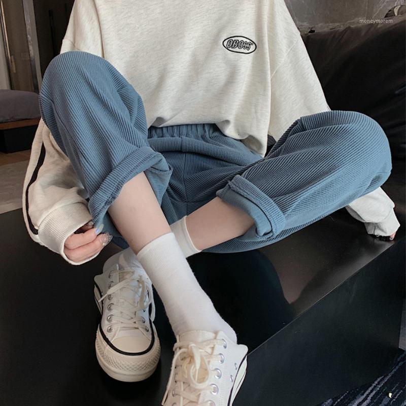 

Corduroy Women's Pants 2020 Autumn Winter New High Waist Wide Leg Pants Loose Harem Female Solid Long Trouser Plus Size1, Black