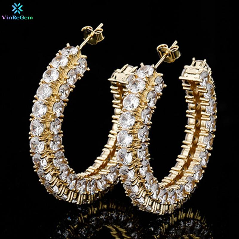 

Hoop & Huggie Vinregem Fashion 925 Sterling Silver Created Moissanite Gemstone Wedding Party Earrings For Women Fine Jewelry Wholesale, Golden;silver