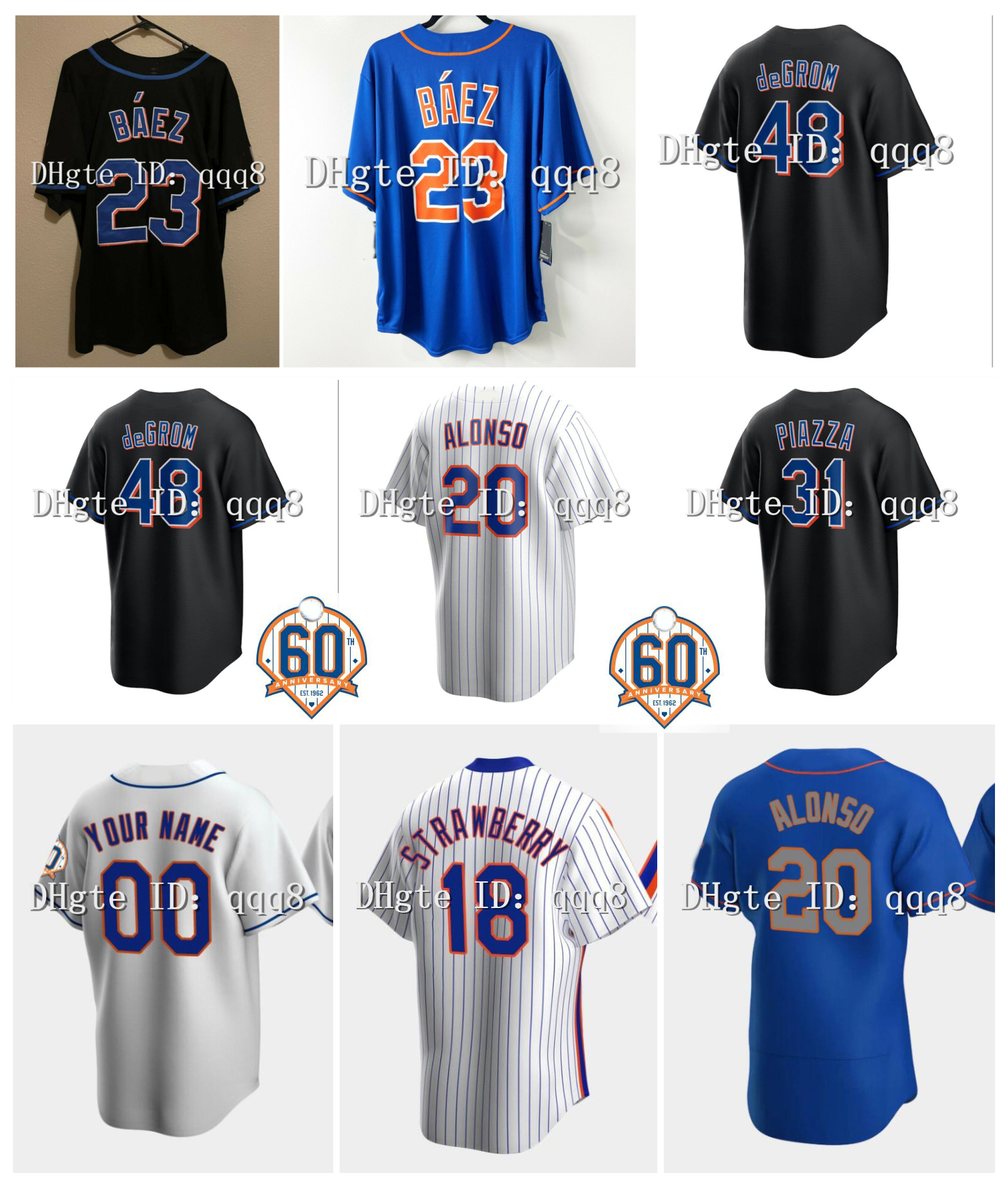 

Pete Alonso Baseball Jerseys Max Scherzer Francisco Lindor Jacob deGrom 60th Anniversary Javier Báez Mike Piazza Luis Guillorme James McCann Jeff McNeil Nimmo Nido, Men