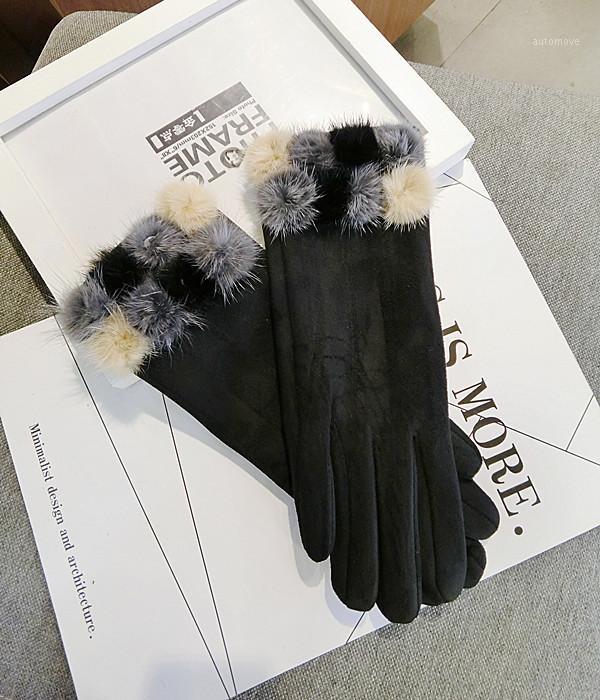 

New Korean touch screen gloves wool bow warm knitted women spring winter gloves thick pink black gray mittens1