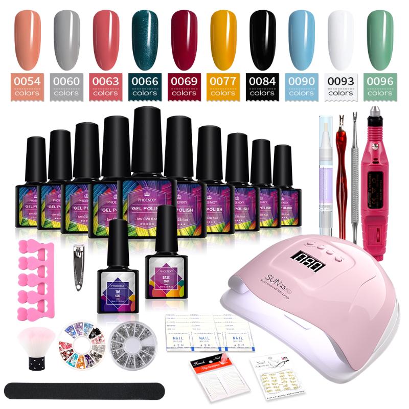 

Nail Set 80/54/36W UV LED Lamp Dryer 10/12/10Pcs Nail Gel Polish With Electric Drill Soak Off Manicure Kit Art Design, Set 01