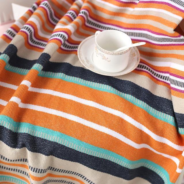 

Drop Shipping 130*150cm Cotton Multifunction Knit Blanket Beach Towel Color Striped Blanket With Tassel Travel Portable Throw1