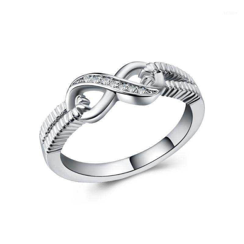 

Huitan Infinity Knot Ring with Cubic Zircon Micro Pave Silver Plated Eternal Love Engagement Wedding Rings for Women&Girlfriend1
